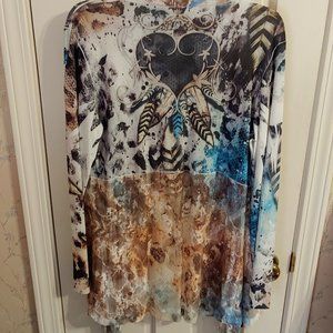 Cover Charge lightweight jacket, size L, color ivory, shades of brown & blue